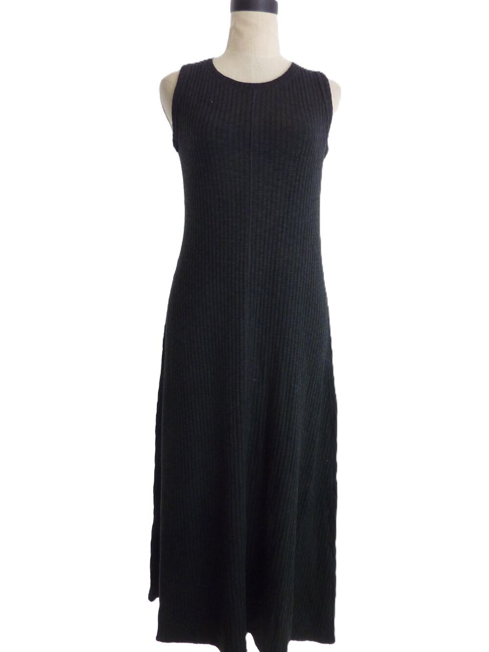 Everlane Womens S Dark Gray Organic Cotton Rib Sleeveless Sweater Dress Midi